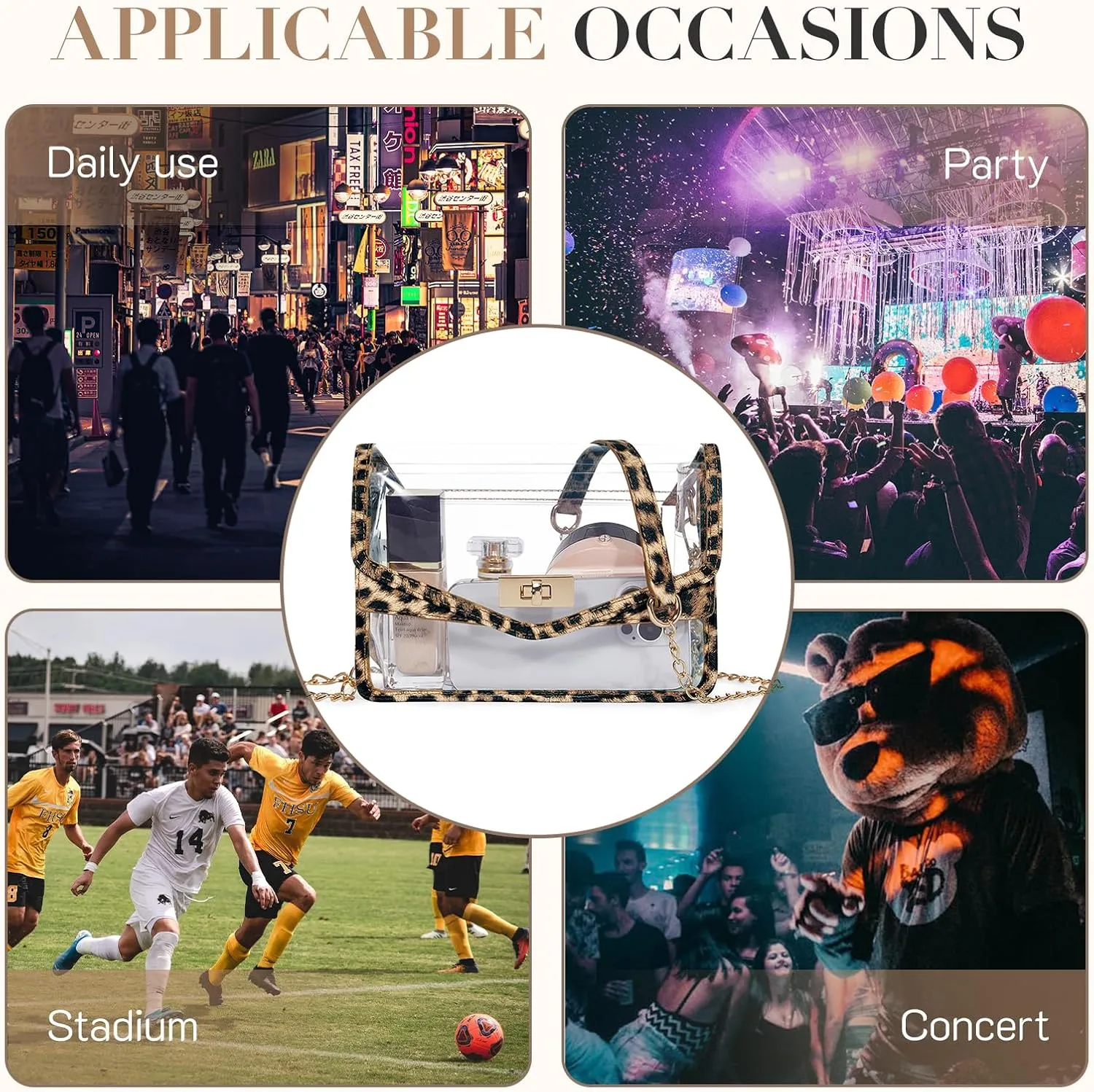 Missnine Clear Bag for Stadium Events Clear Crossbody Purse Stadium Approved Women Transparent Shoulder Bag for Concerts