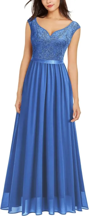 Miusol Women's Classy Deep V Neck Formal Evening Party Maxi Dress