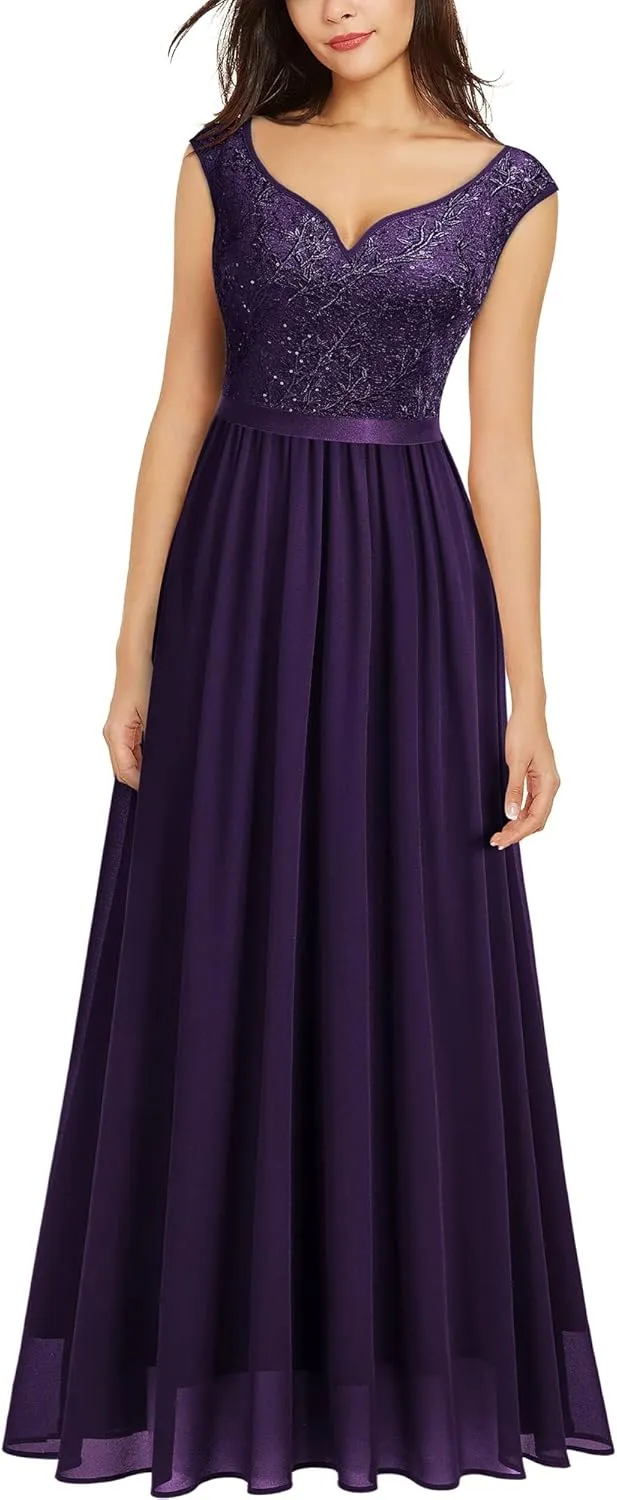 Miusol Women's Classy Deep V Neck Formal Evening Party Maxi Dress