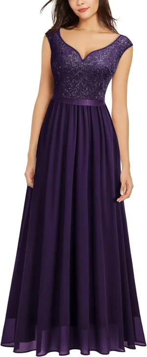 Miusol Women's Classy Deep V Neck Formal Evening Party Maxi Dress