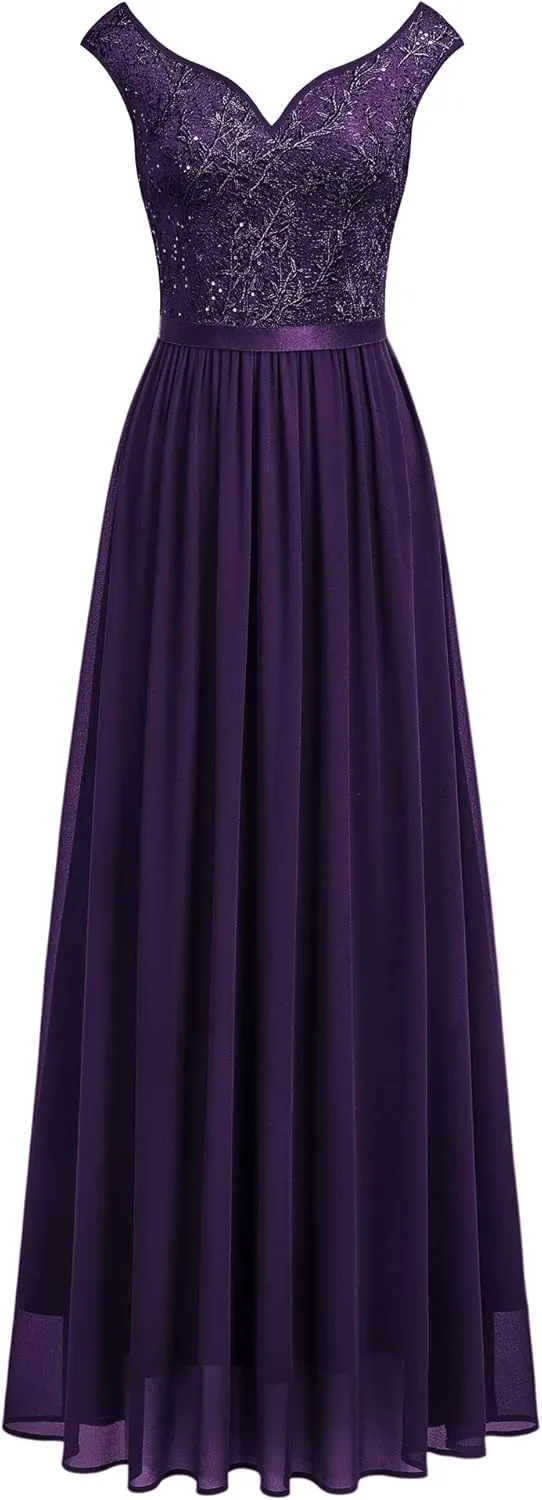 Miusol Women's Classy Deep V Neck Formal Evening Party Maxi Dress