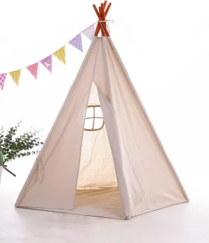Miyaya Large Canvas Teepee Play Tent Indian Play Tent with Carry Case,5 Poles Design (Beige)