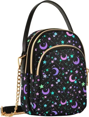 MNSRUU Quilted Crossbody Bags for Women Trendy, Women's Crossbody Handbags Gothic Bats Travel Cell Phone Purses Bags