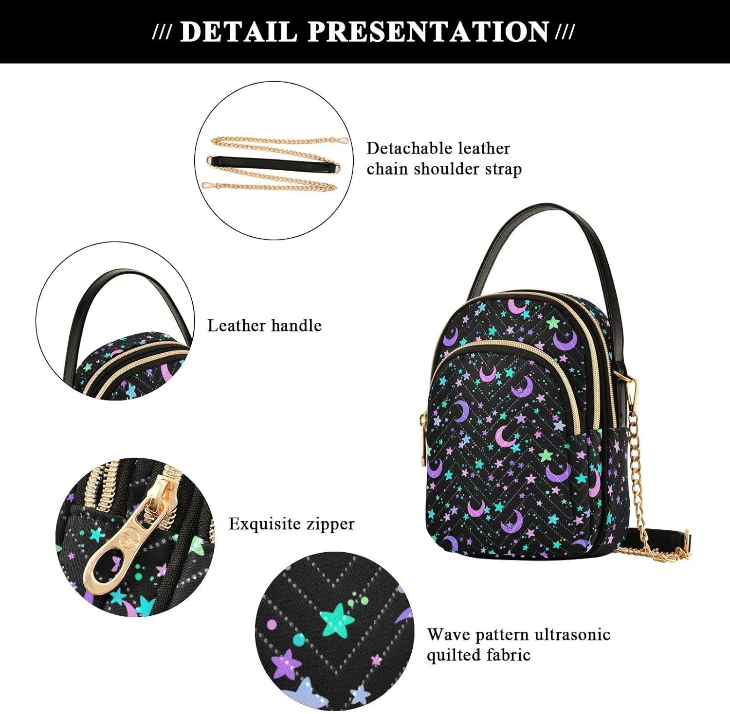 MNSRUU Quilted Crossbody Bags for Women Trendy, Women's Crossbody Handbags Gothic Bats Travel Cell Phone Purses Bags