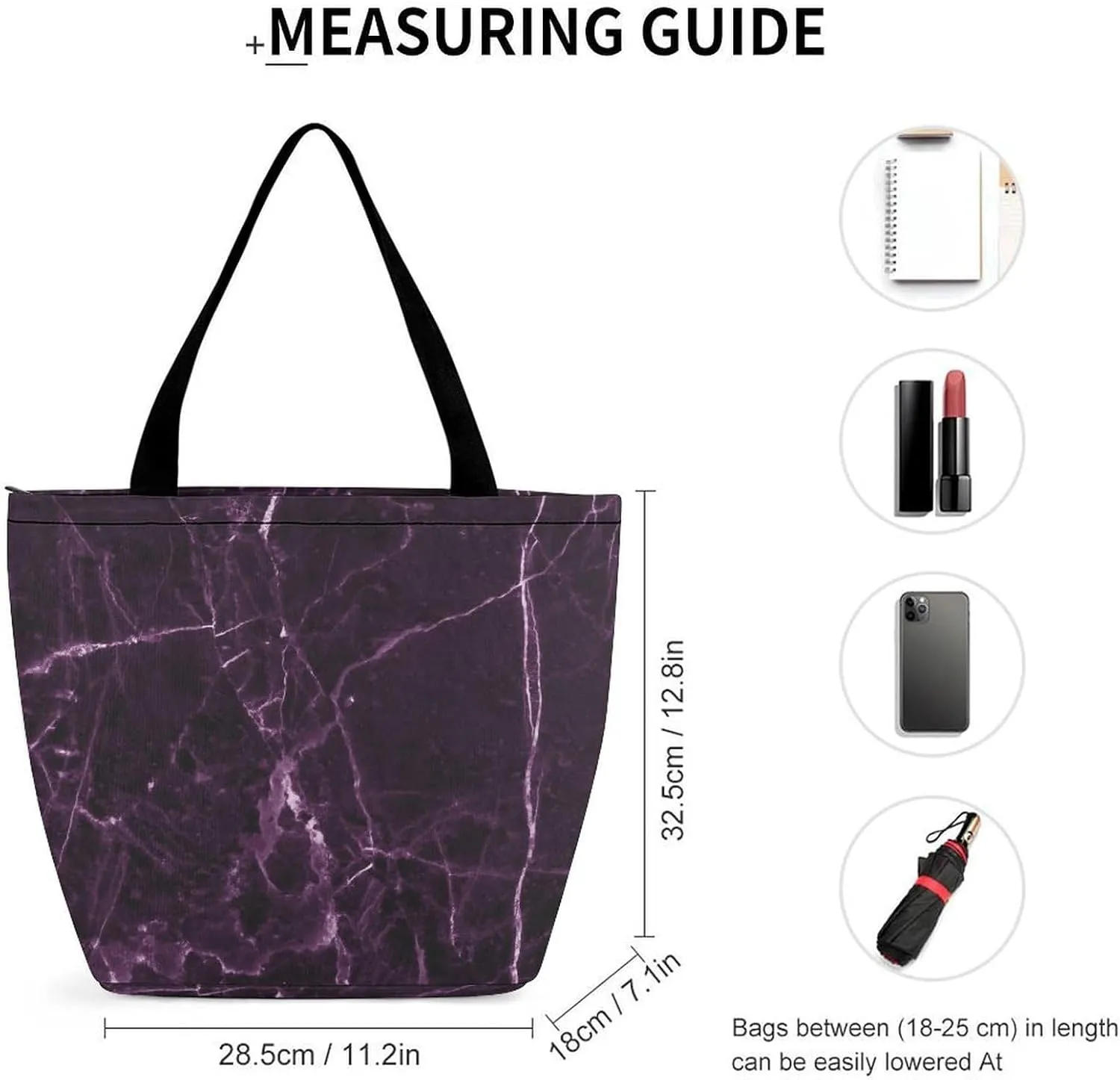 MoBlinko Dark Purple Marble Tote Bag for Women Reusable Handbags Shoulder Bags with Zipper for Yoga Grocery Gifts