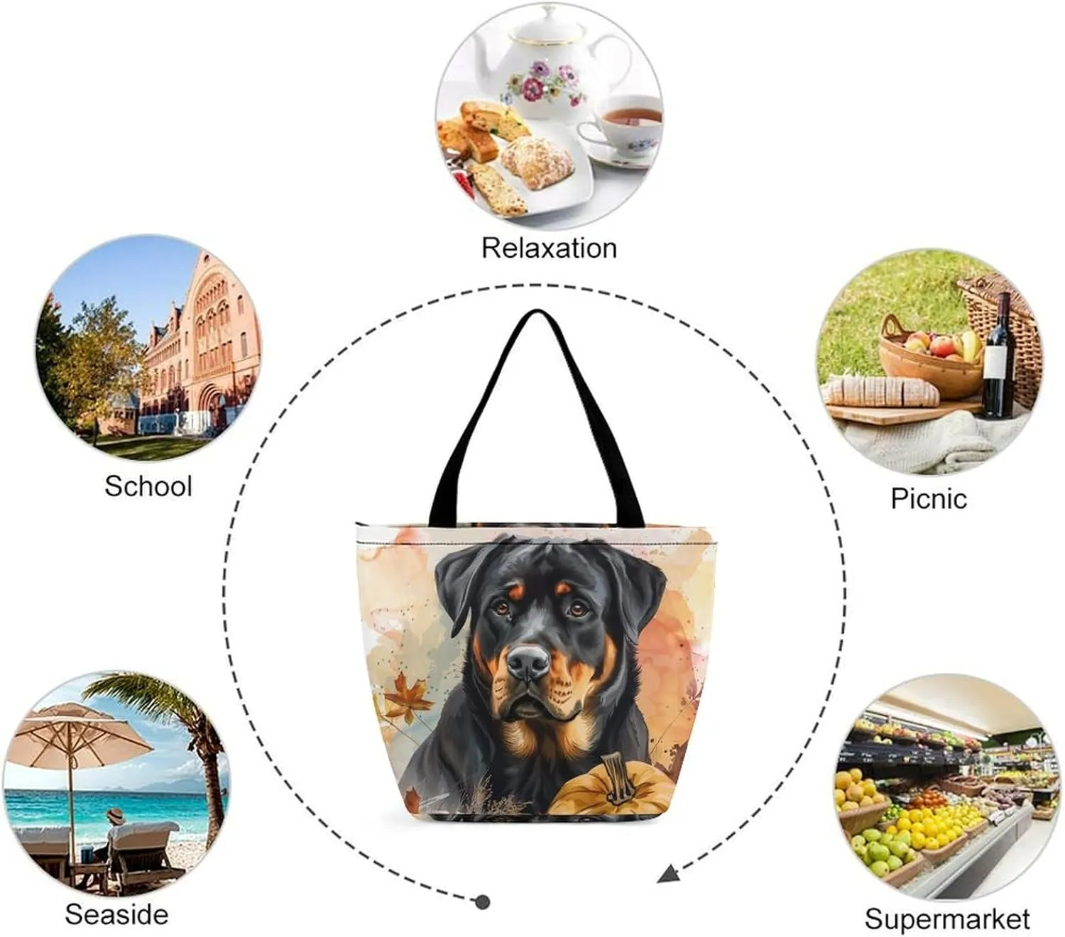 MoBlinko Fall Dog Women Tote Bags Yoga Reusable Grocery Bagsshoulder Bag Handbag with Zipper