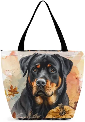 MoBlinko Fall Dog Women Tote Bags Yoga Reusable Grocery Bagsshoulder Bag Handbag with Zipper