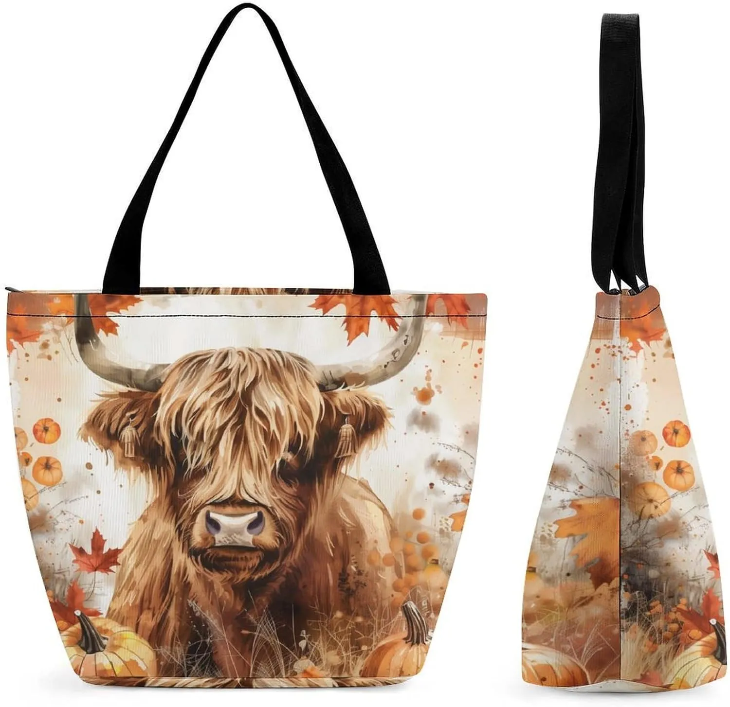 MoBlinko Fall Highland Cattle Women Tote Bags Yoga Reusable Grocery Bagsshoulder Bag Handbag with Zipper