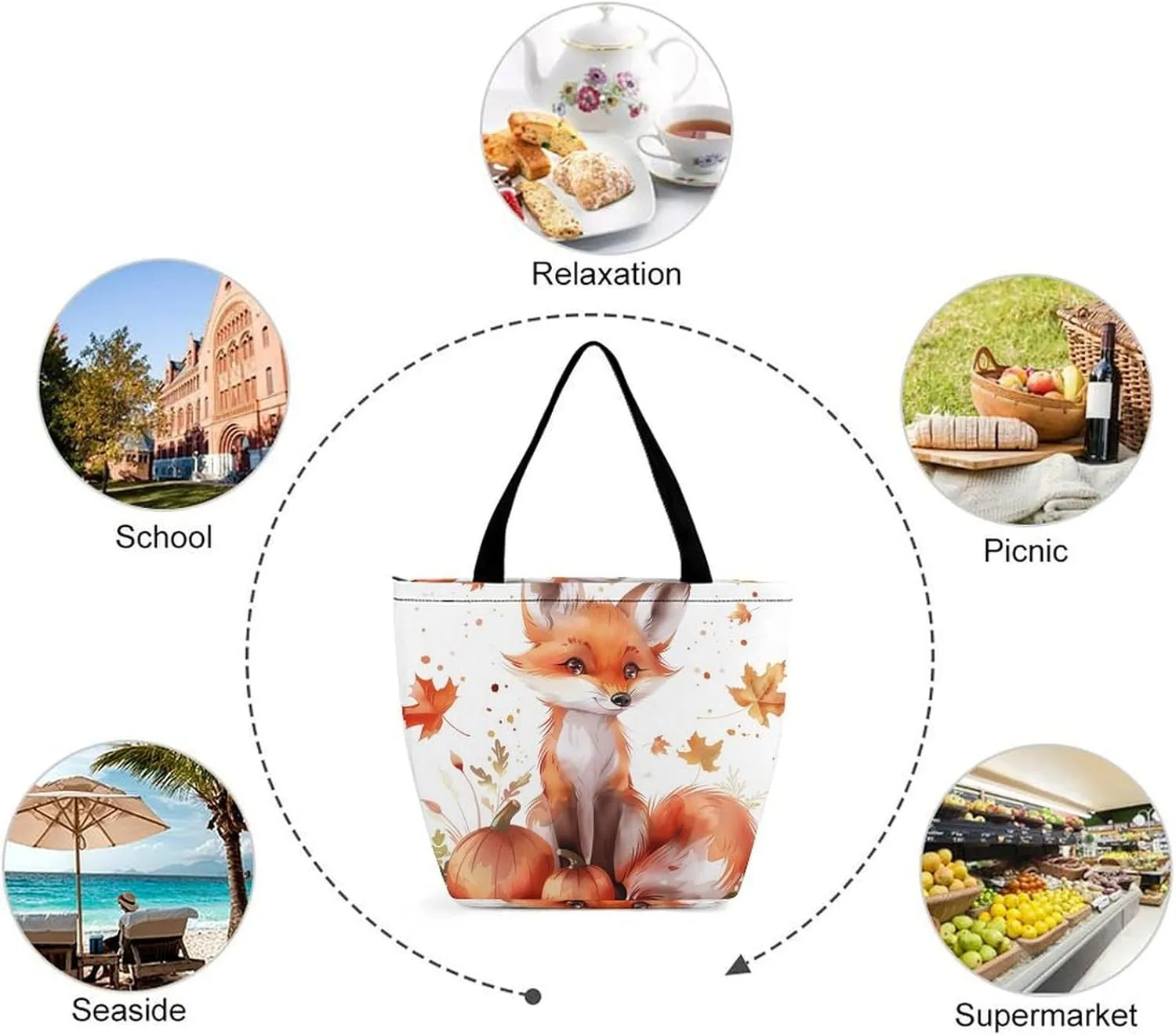 MoBlinko Fall Highland Cattle Women Tote Bags Yoga Reusable Grocery Bagsshoulder Bag Handbag with Zipper