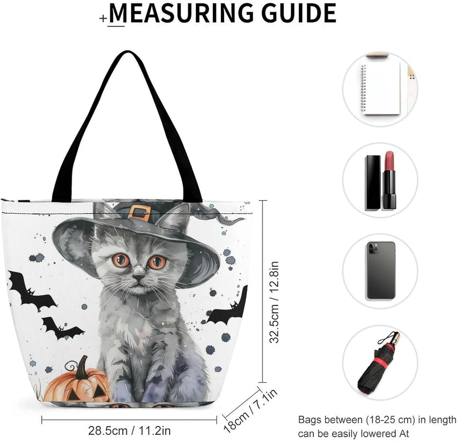 MoBlinko Halloween Cat Tote Bag for Women Reusable Shopping Bag Handbags Shoulder Bags with Zipper