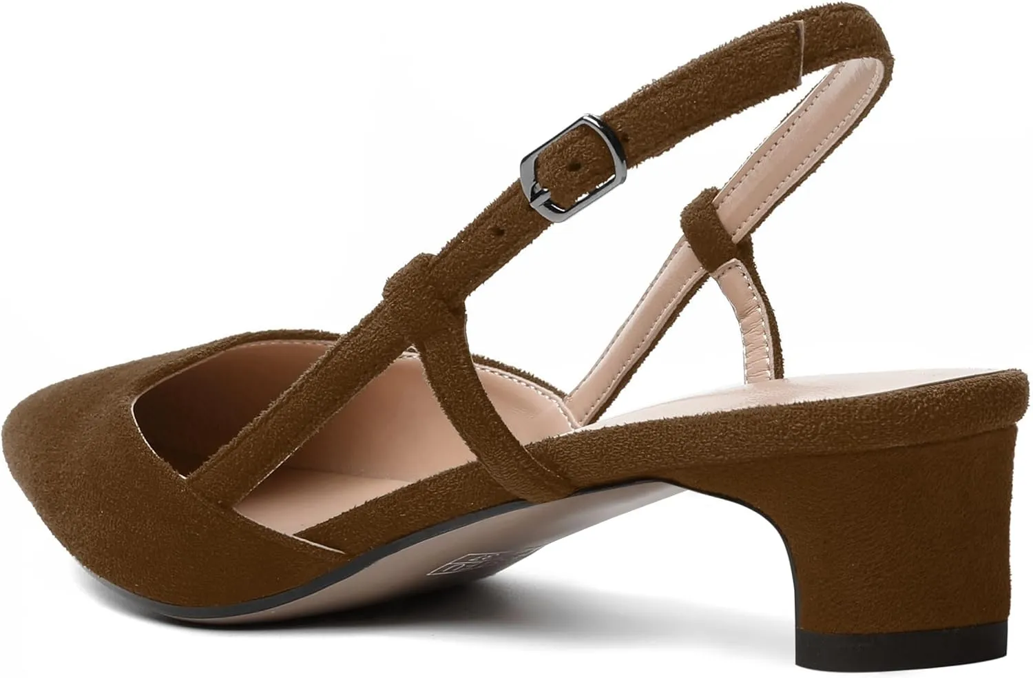 MODENCOCO Womens Buckle Dress Dating Fashion Suede Slingback Pointed Toe Chunky Low Heel Pumps Shoes 1.5 Inch