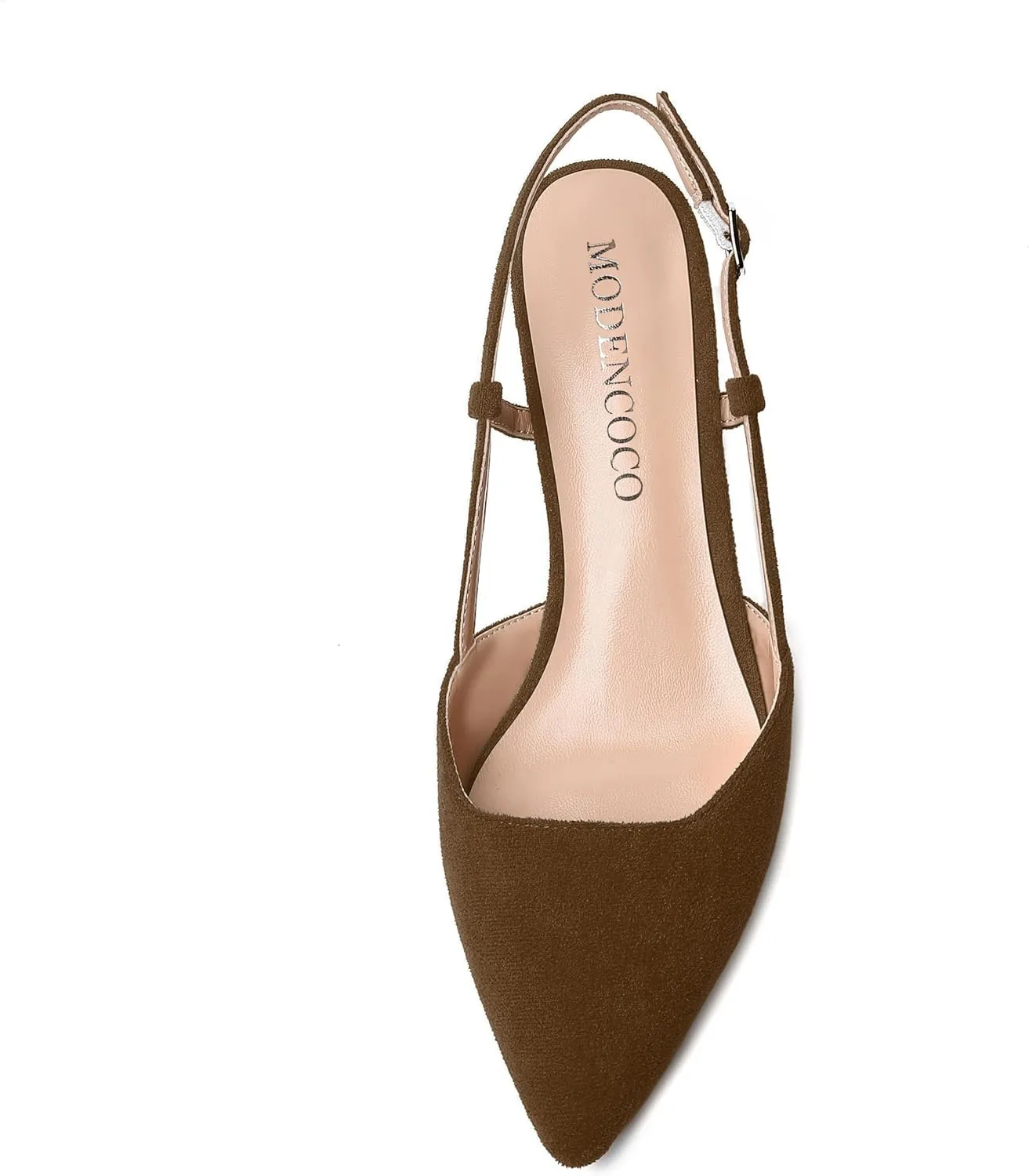 MODENCOCO Womens Buckle Dress Dating Fashion Suede Slingback Pointed Toe Chunky Low Heel Pumps Shoes 1.5 Inch