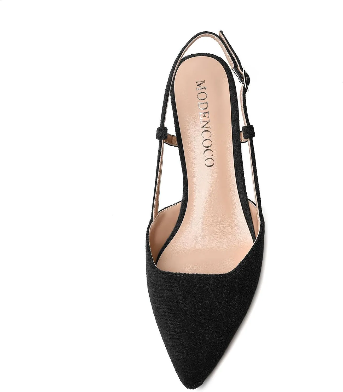 MODENCOCO Womens Buckle Dress Dating Fashion Suede Slingback Pointed Toe Chunky Low Heel Pumps Shoes 1.5 Inch