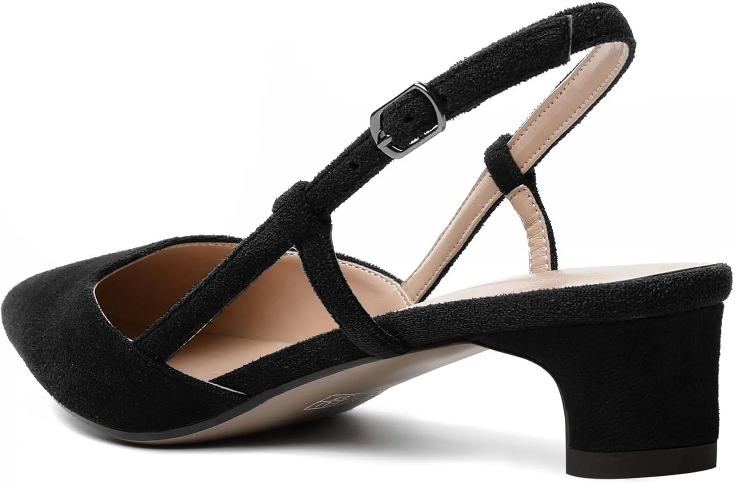 MODENCOCO Womens Buckle Dress Dating Fashion Suede Slingback Pointed Toe Chunky Low Heel Pumps Shoes 1.5 Inch