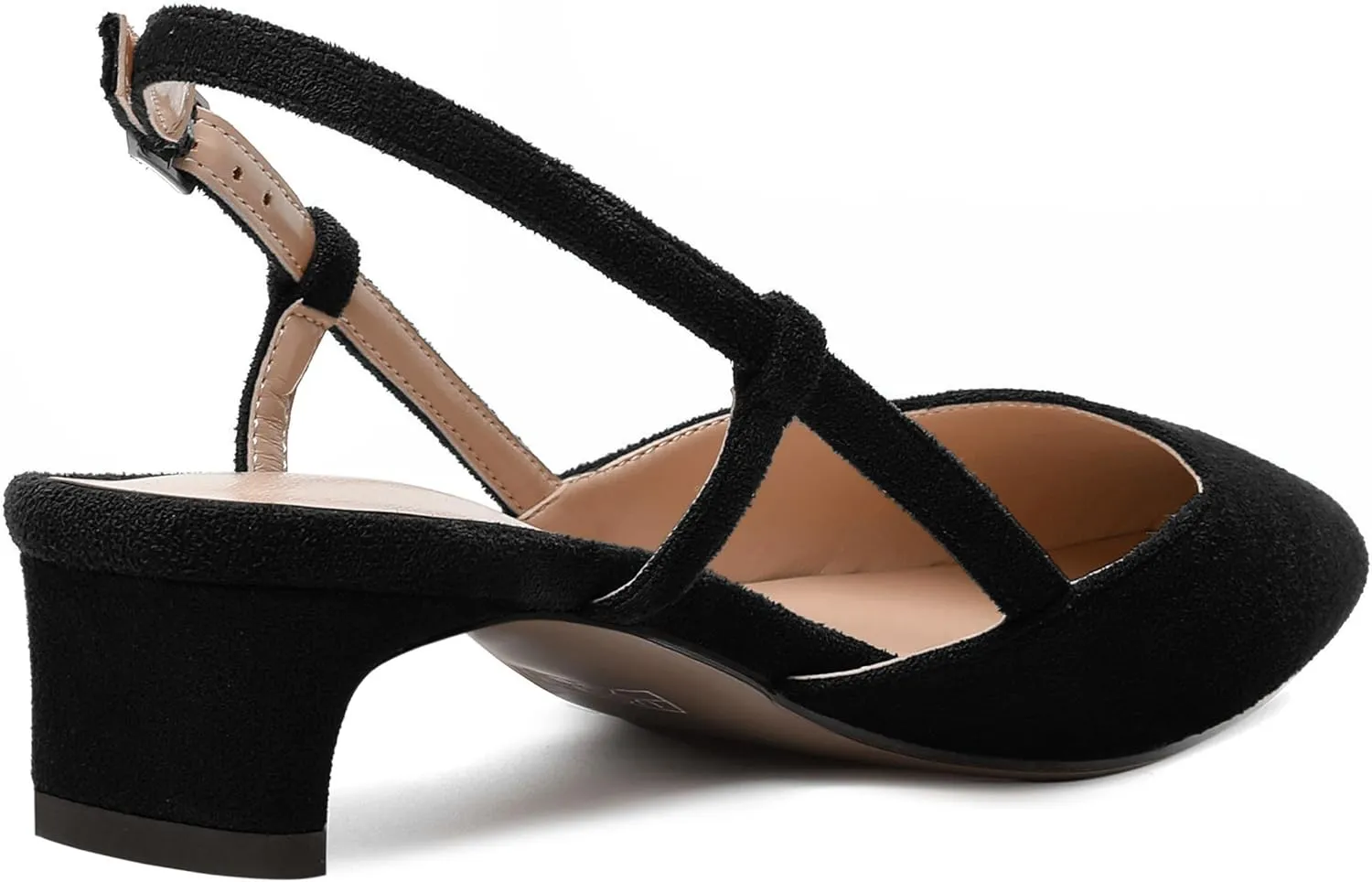 MODENCOCO Womens Buckle Dress Dating Fashion Suede Slingback Pointed Toe Chunky Low Heel Pumps Shoes 1.5 Inch