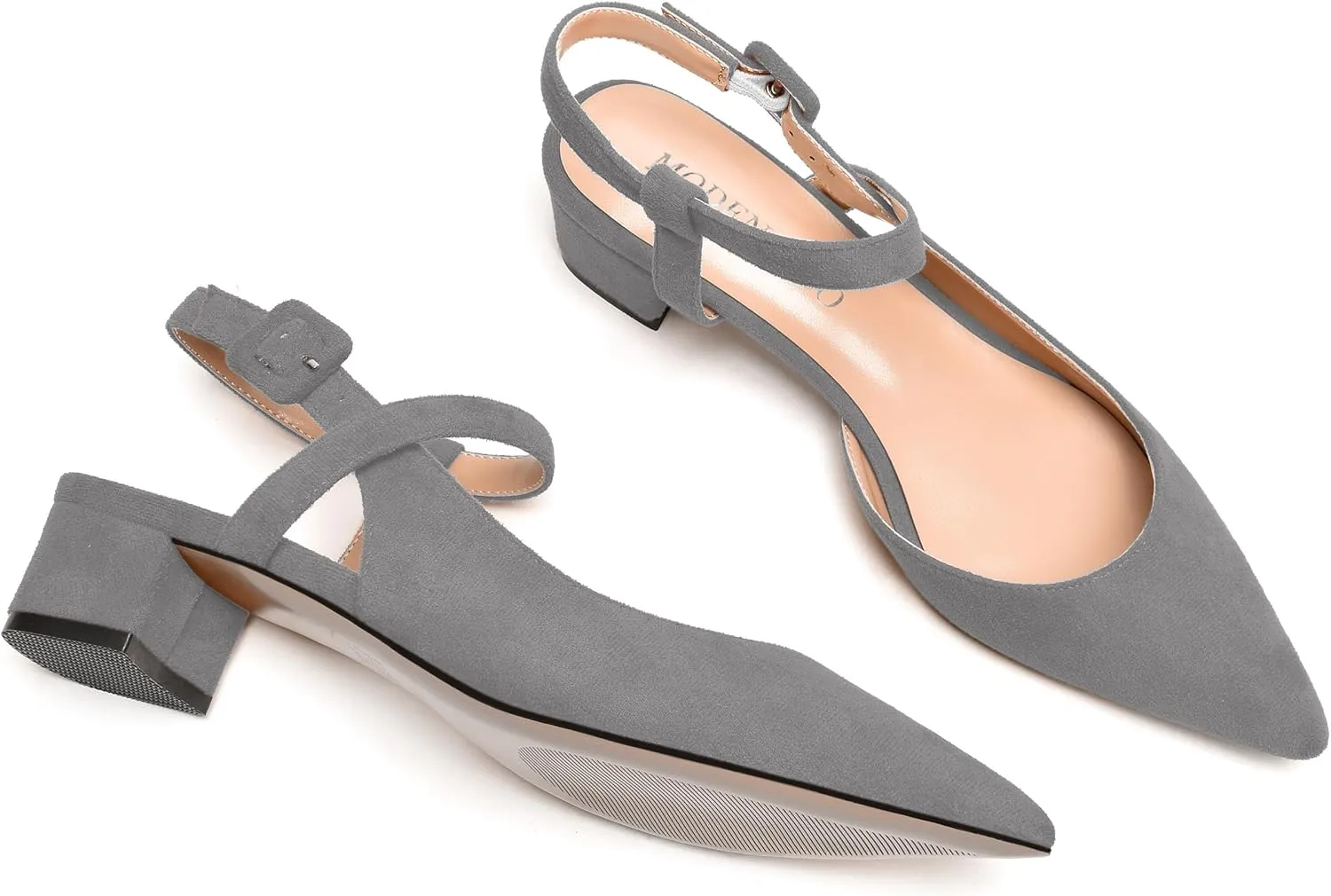 MODENCOCO Womens Comfortable Wedding Suede Pointed Toe Dress Ankle Strap Buckle Chunky Low Heel Pumps Shoes 1.5 Inch