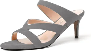 MODENCOCO Womens Party Strappy Dress Slip On Suede Open Toe Fashion Stiletto Mid Heel Heeled Sandals 2.5 Inch