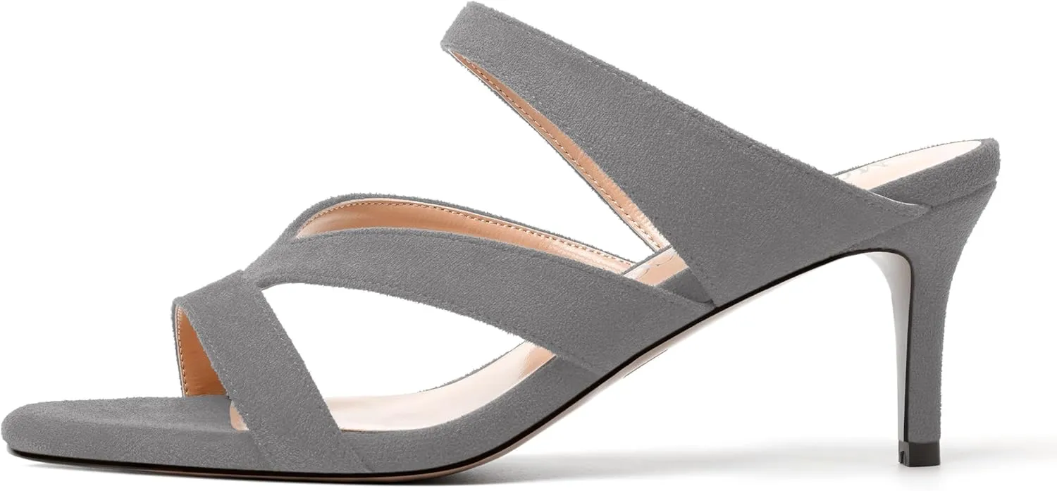 MODENCOCO Womens Party Strappy Dress Slip On Suede Open Toe Fashion Stiletto Mid Heel Heeled Sandals 2.5 Inch