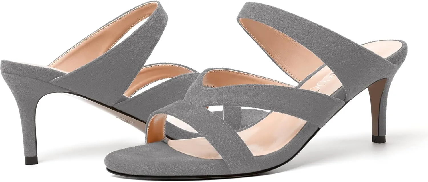 MODENCOCO Womens Party Strappy Dress Slip On Suede Open Toe Fashion Stiletto Mid Heel Heeled Sandals 2.5 Inch