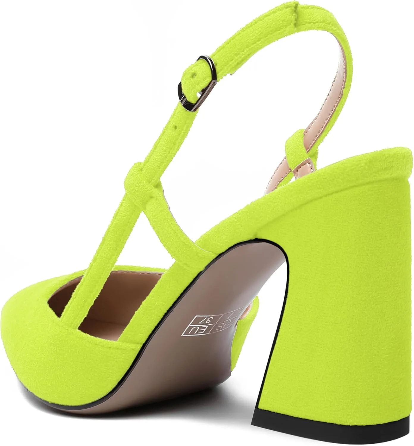 MODENCOCO Womens Slingback Evening Sexy Pointed Toe Suede Fashion Buckle Block High Heel Pumps Shoes 3.3 Inch