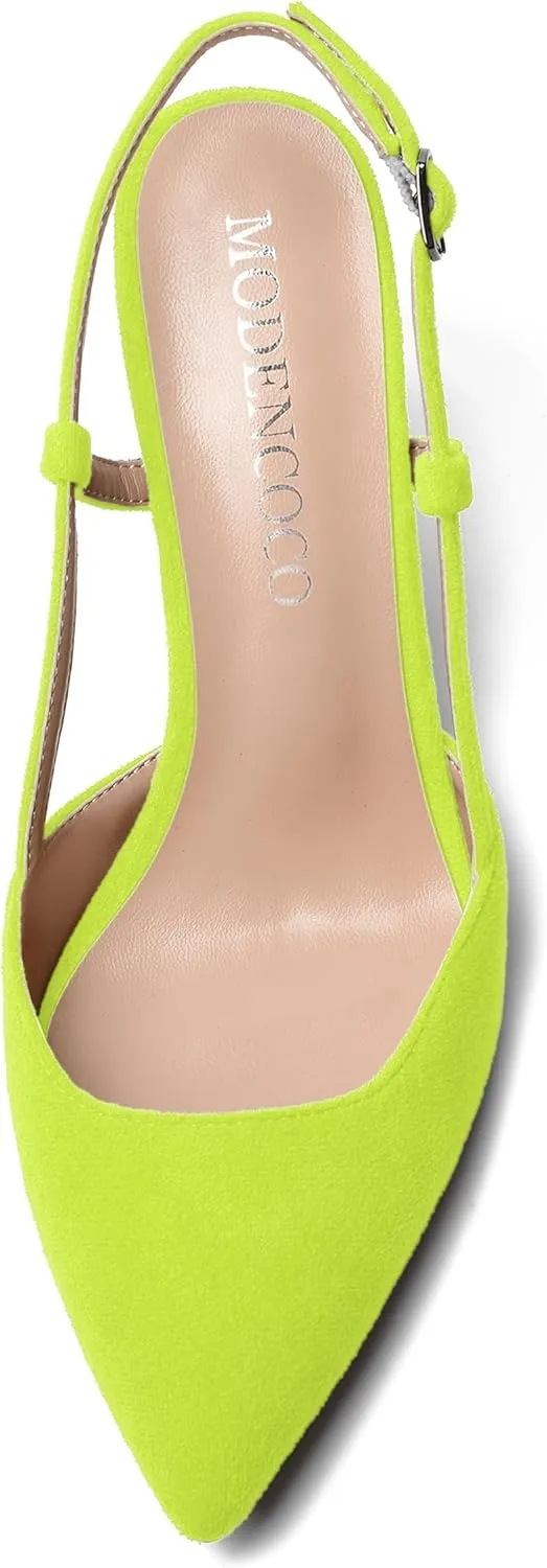 MODENCOCO Womens Slingback Evening Sexy Pointed Toe Suede Fashion Buckle Block High Heel Pumps Shoes 3.3 Inch