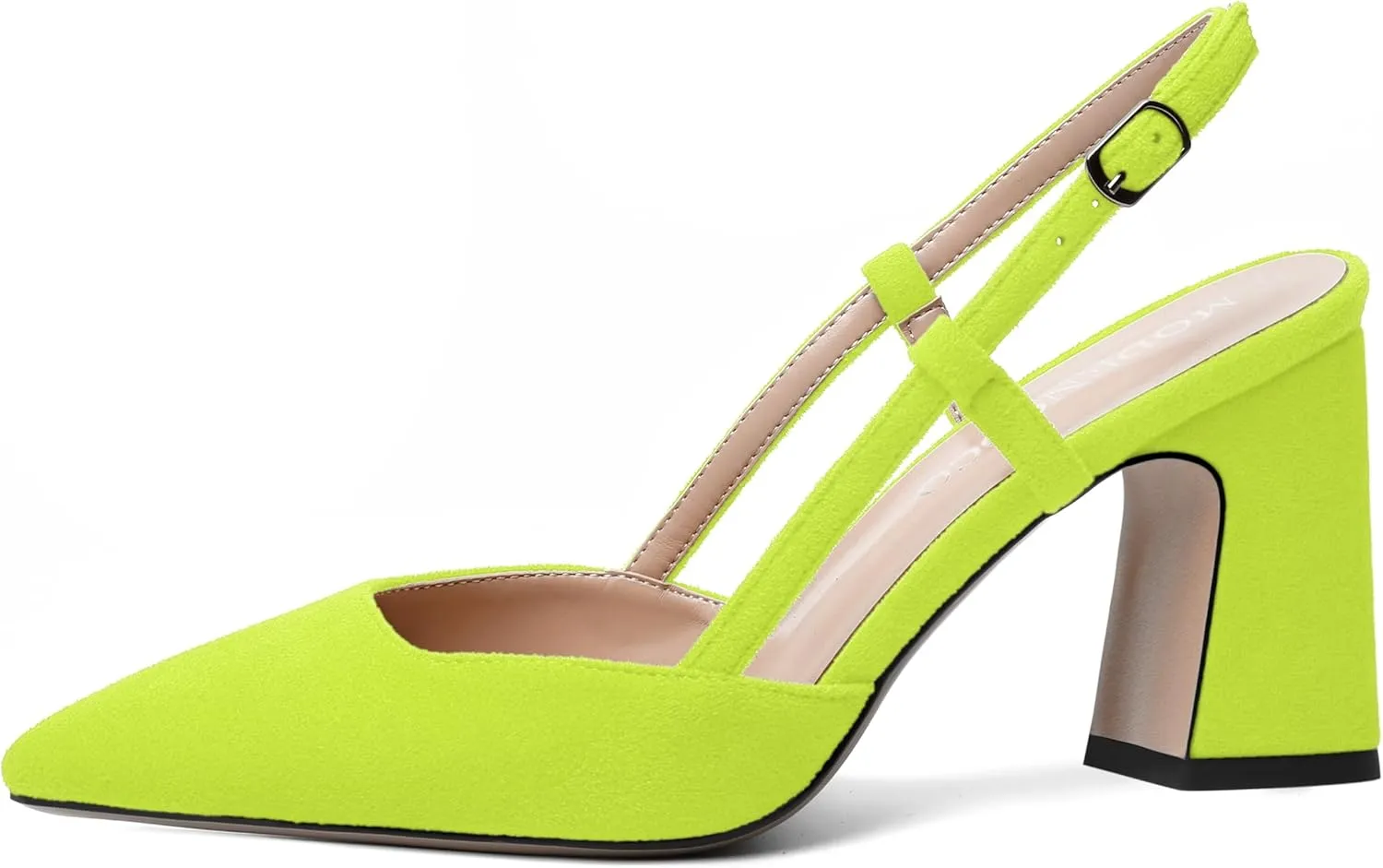 MODENCOCO Womens Slingback Evening Sexy Pointed Toe Suede Fashion Buckle Block High Heel Pumps Shoes 3.3 Inch
