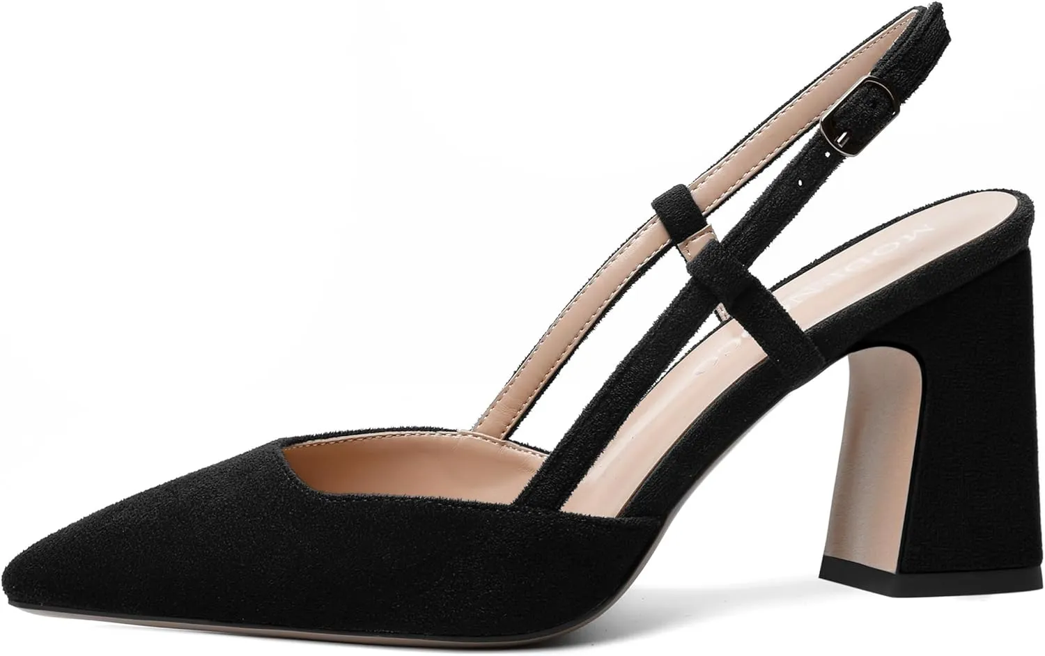 MODENCOCO Womens Slingback Evening Sexy Pointed Toe Suede Fashion Buckle Block High Heel Pumps Shoes 3.3 Inch