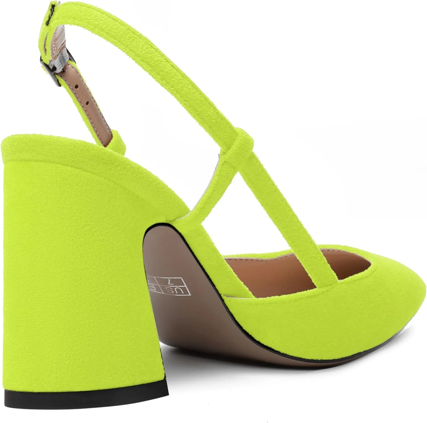 MODENCOCO Womens Slingback Evening Sexy Pointed Toe Suede Fashion Buckle Block High Heel Pumps Shoes 3.3 Inch