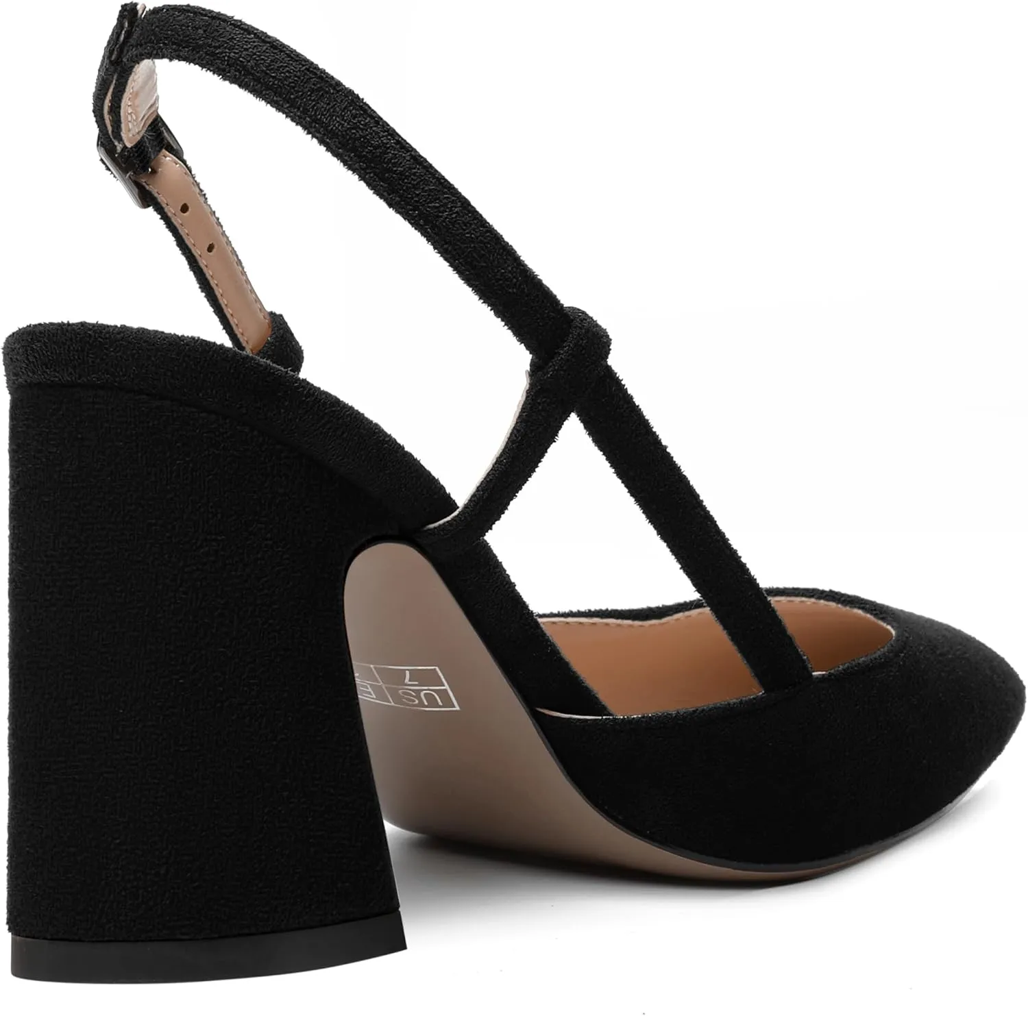 MODENCOCO Womens Slingback Evening Sexy Pointed Toe Suede Fashion Buckle Block High Heel Pumps Shoes 3.3 Inch