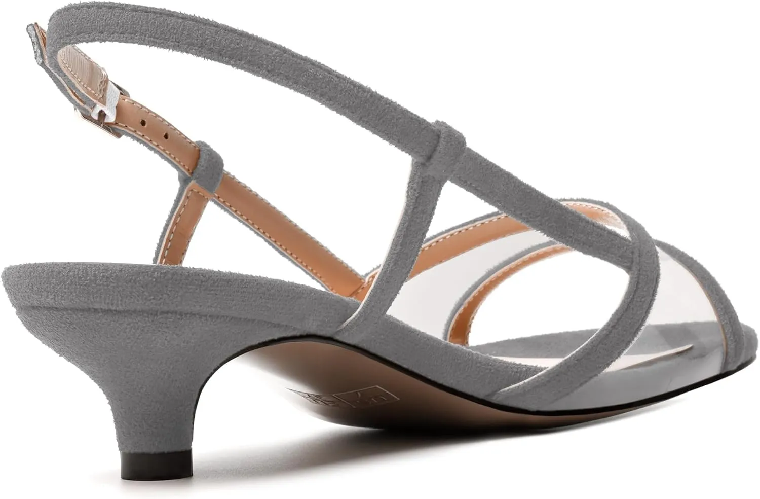 MODENCOCO Womens Suede Dating Dress Slingback Clear Buckle Open Toe Comfortable Kitten Low Heel Heeled Sandals 1.5 Inch