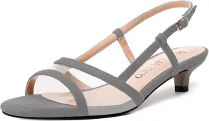 MODENCOCO Womens Suede Dating Dress Slingback Clear Buckle Open Toe Comfortable Kitten Low Heel Heeled Sandals 1.5 Inch