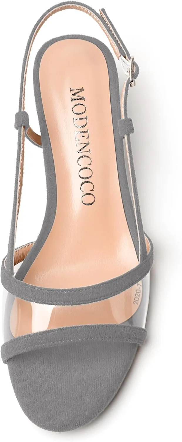 MODENCOCO Womens Suede Dating Dress Slingback Clear Buckle Open Toe Comfortable Kitten Low Heel Heeled Sandals 1.5 Inch
