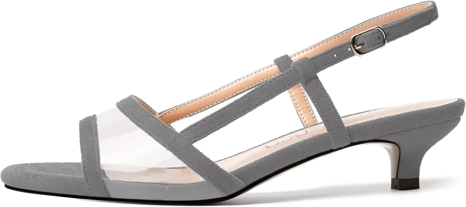 MODENCOCO Womens Suede Dating Dress Slingback Clear Buckle Open Toe Comfortable Kitten Low Heel Heeled Sandals 1.5 Inch