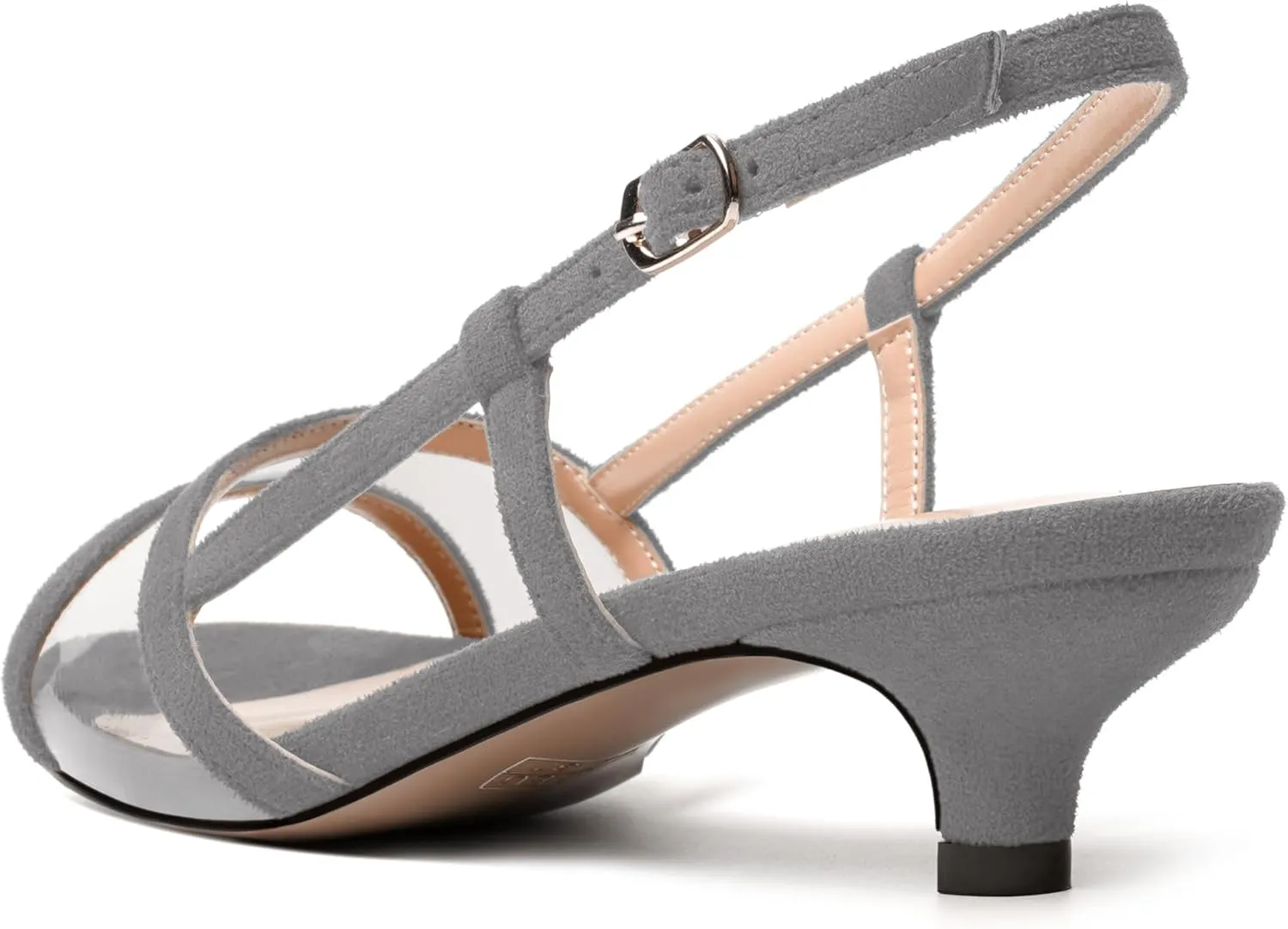 MODENCOCO Womens Suede Dating Dress Slingback Clear Buckle Open Toe Comfortable Kitten Low Heel Heeled Sandals 1.5 Inch