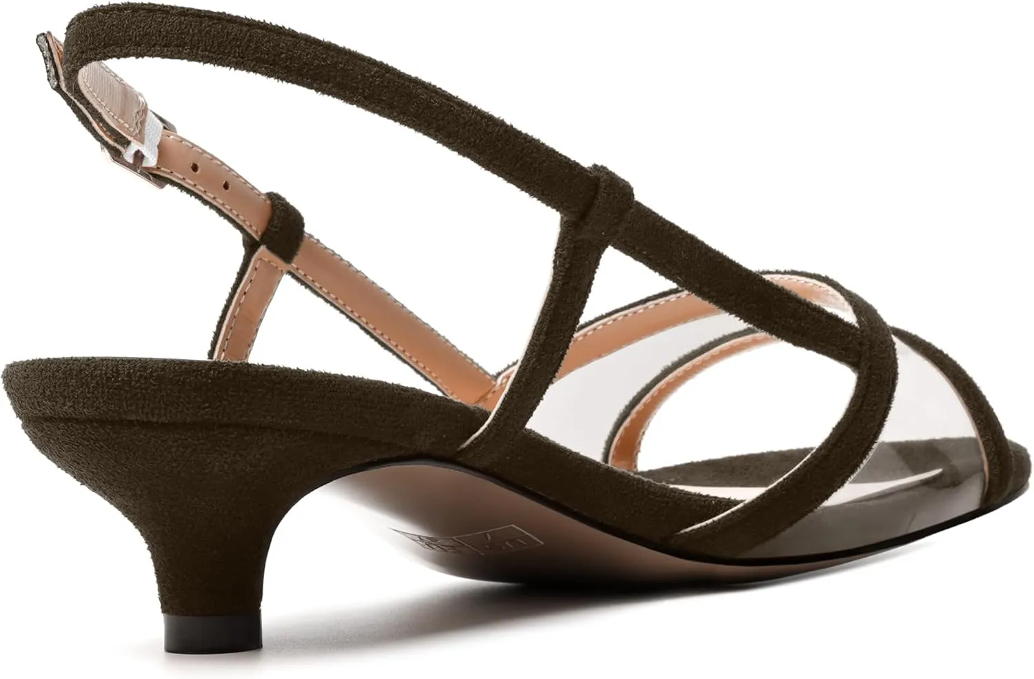 MODENCOCO Womens Suede Dating Dress Slingback Clear Buckle Open Toe Comfortable Kitten Low Heel Heeled Sandals 1.5 Inch