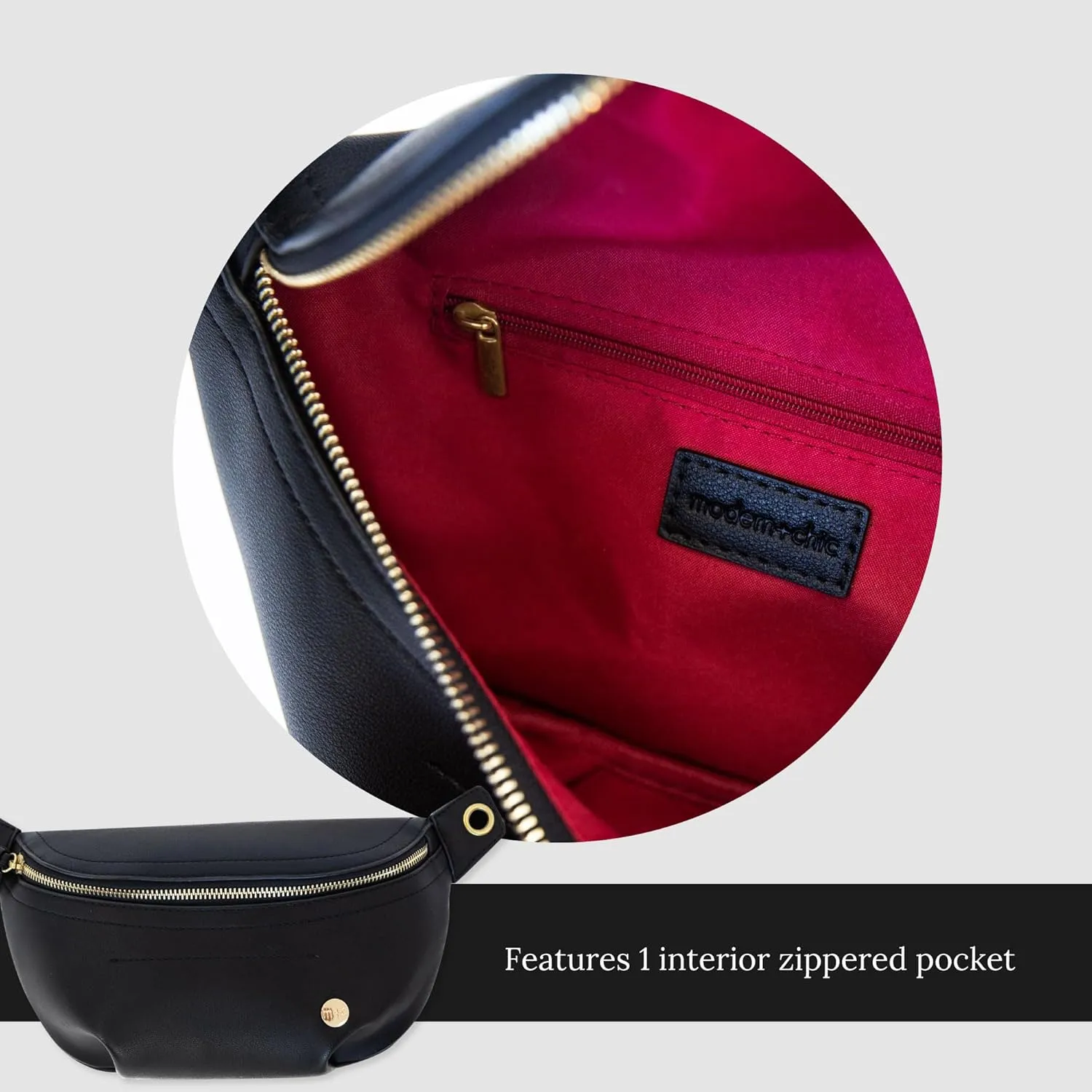 Modern Chic Belt Bag for Women - Catherine Vegan Leather Belt Bag, Crossbody Bag with Chain Strap and Interior Pocket