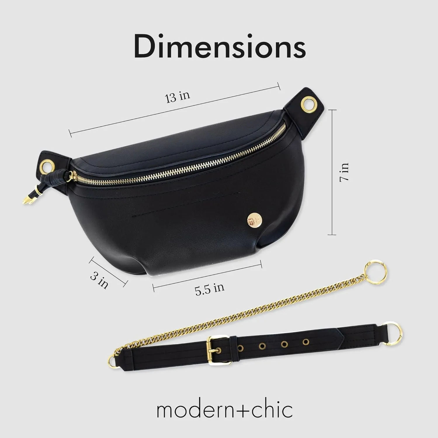 Modern Chic Belt Bag for Women - Catherine Vegan Leather Belt Bag, Crossbody Bag with Chain Strap and Interior Pocket