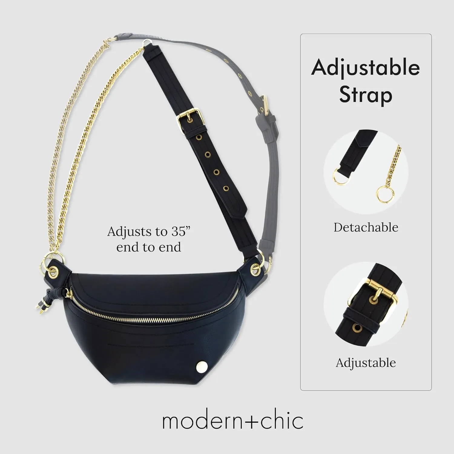 Modern Chic Belt Bag for Women - Catherine Vegan Leather Belt Bag, Crossbody Bag with Chain Strap and Interior Pocket