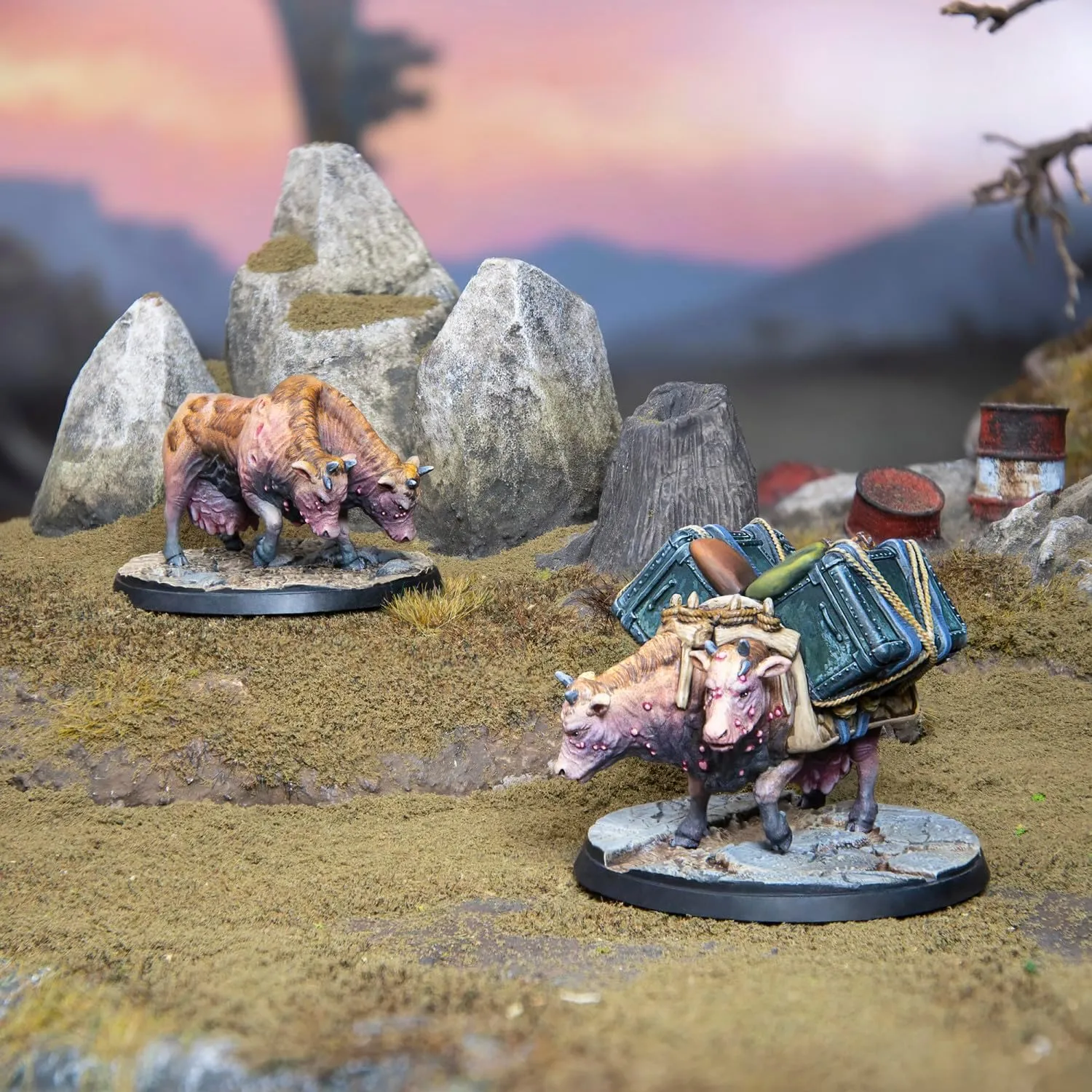 Modiphius Entertainment: Fallout: Wasteland Warfare - Creatures: Brahmin Herd - 2 Figures, 32mm Unpainted Resin RPG Miniatures, Commonwealth Wave