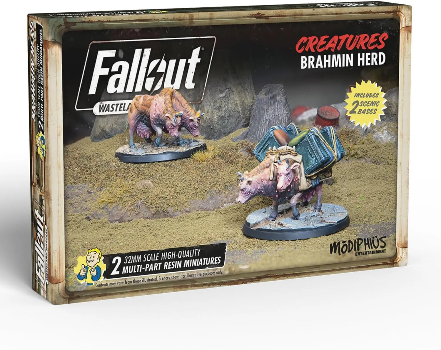 Modiphius Entertainment: Fallout: Wasteland Warfare - Creatures: Brahmin Herd - 2 Figures, 32mm Unpainted Resin RPG Miniatures, Commonwealth Wave