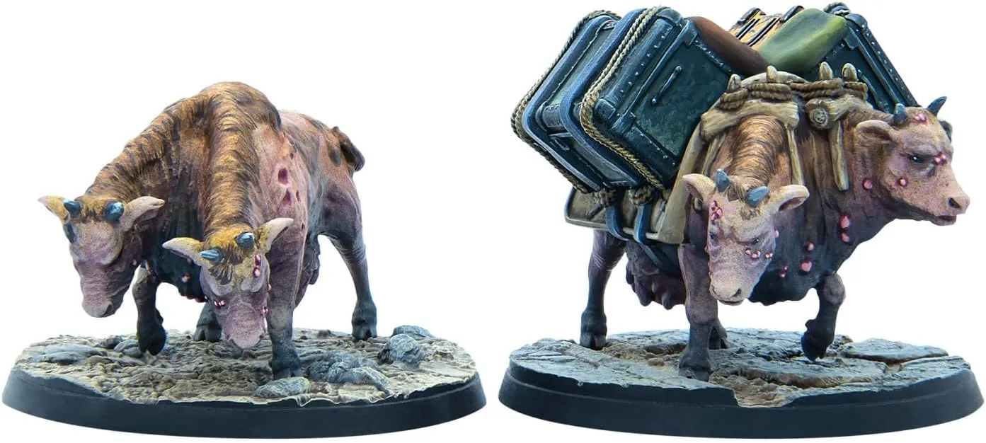 Modiphius Entertainment: Fallout: Wasteland Warfare - Creatures: Brahmin Herd - 2 Figures, 32mm Unpainted Resin RPG Miniatures, Commonwealth Wave