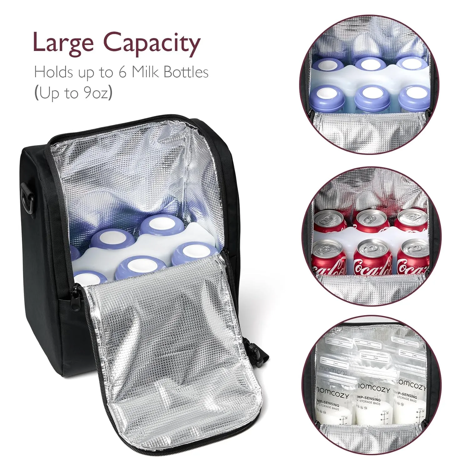Momcozy Insulated Baby Bottle Bag, Multi-Function Breastmilk Cooler Bag, Fit as Wine Carrier or for Milk Bottles Like Dr. Brown, Comotomo, Philips, Nuk, Lansinoh, etc. (Black)