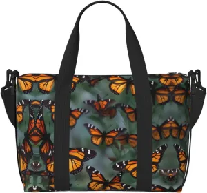 Monarch Butterflies Print Tote Crossbody Travel Bag with Zip Casual Handbag for Weekend Trips and Gym Shopping, Black, One Size, Travel Tote