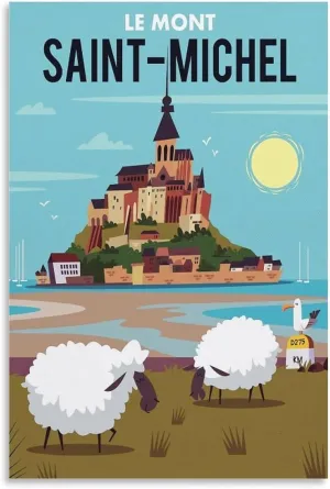 Mont Saint-Michel France Vintage Travel Poster Print Canvas Wall Art for Bedroom Living Room HD Print Posters 16x24inch(40x60cm)