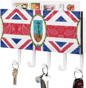 Montserrat Flag Paisley Pattern Novelty Key Holder Funny Keys Hook Mail Organizer Hanging Rack Decor with 5 Hooks for Wall