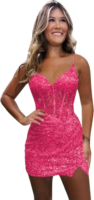 Monvelli Appliques Sparkly Sequin Homecoming Dresses 2025 for Teens Short Bodycon Prom Cocktail Party Gowns