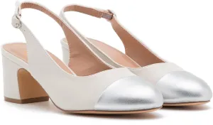 MOOMMO Women Chunky Heel Pumps Slingback Cap Toe Slip On Round Toe Dress Shoes Two Toned Patchwork 2 inch Low Heel Office Lady Formal Elegant Slide Sandals Close Toe 4-13 M US