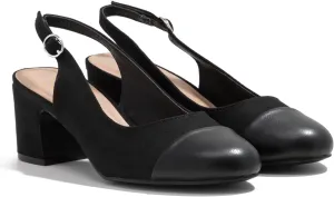 MOOMMO Women Chunky Heel Pumps Slingback Cap Toe Slip On Round Toe Dress Shoes Two Toned Patchwork 2 inch Low Heel Office Lady Formal Elegant Slide Sandals Close Toe 4-13 M US