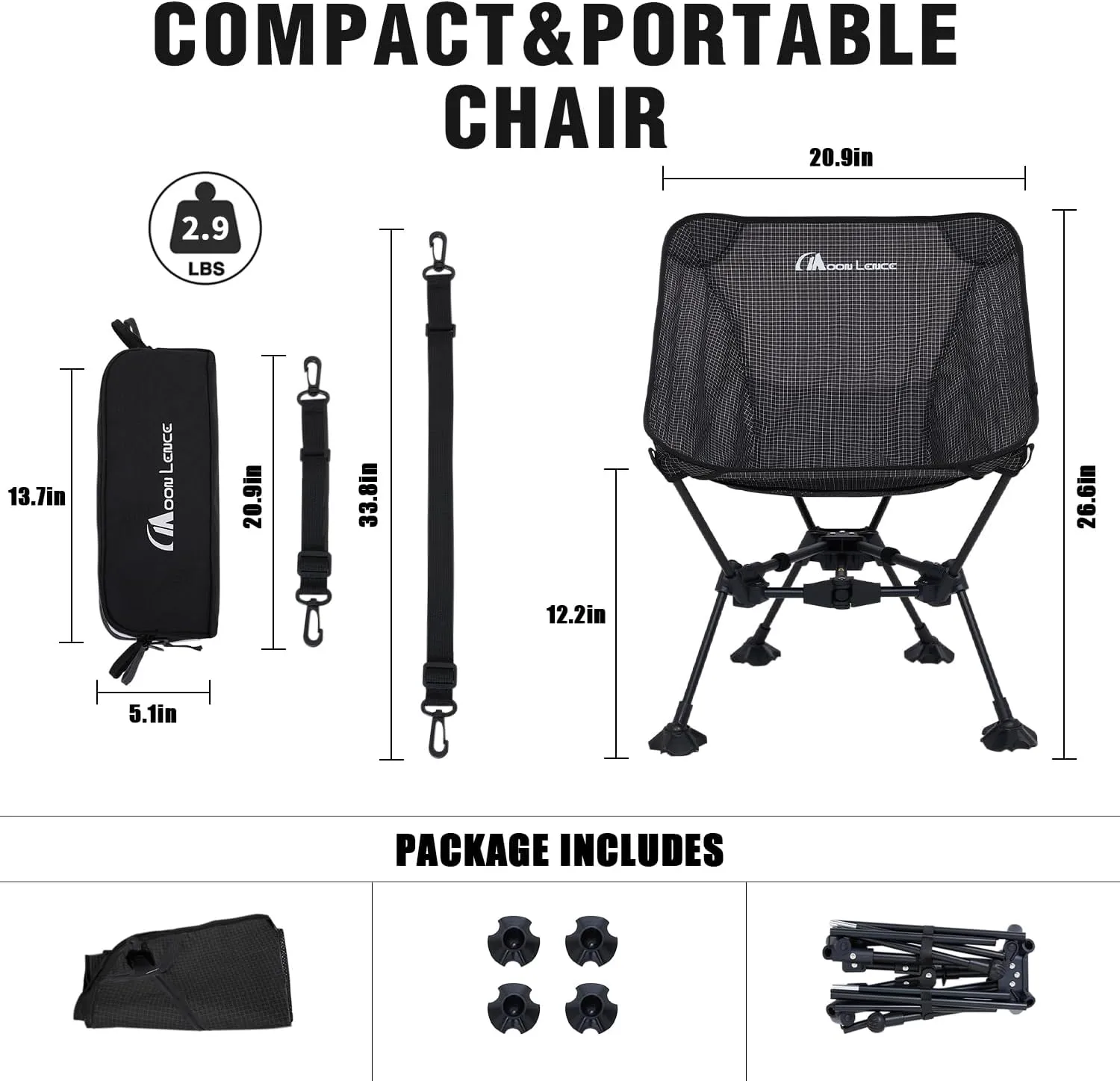 MOON LENCE Portable Camping Chair Backpacking Chair - The 4th Generation Ultralight Folding Chair - Compact, Lightweight Foldable Chairs for Hiking Mountaineering, Beach