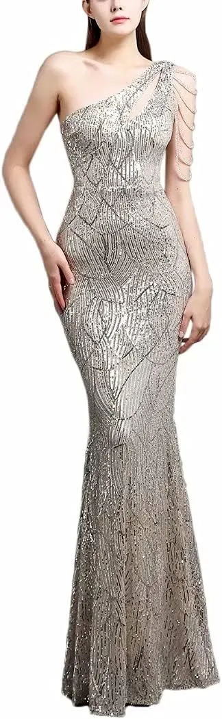 Mordarli 2023 One Shoulder Sequin Prom Dresses with Slit Long Formal Dresses Mermaid Evening Gowns
